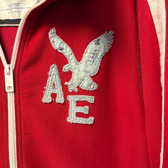 American Eagle Mens Red Full-Zip Jacket Size XLT Vintage Fit Sweatshirt Track - Picture 5 of 7